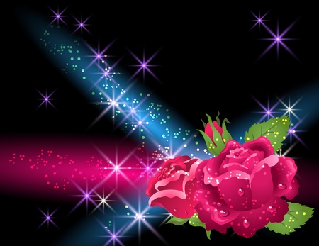 Glowing background with roses and starsのイラスト素材
