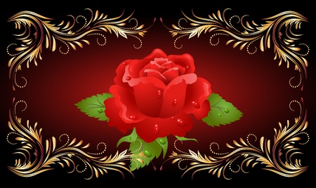 Red rose with golden ornamentのイラスト素材