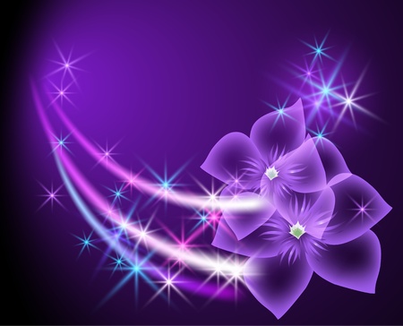Glowing background with flowers and starsのイラスト素材