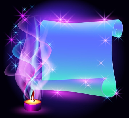 Folded magic parchment, stars and burning candle  のイラスト素材