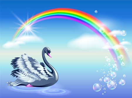 Elegant swan and rainbowのイラスト素材