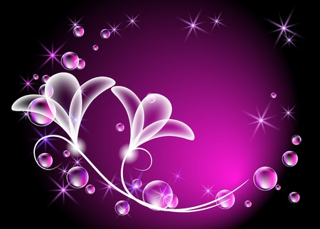 Glowing background with transparent flowers and bubblesのイラスト素材