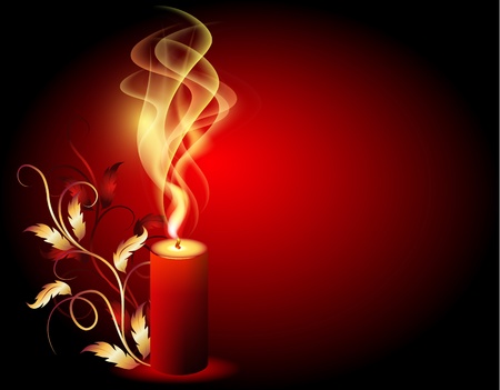 Burning candle with smoke and golden ornamentのイラスト素材