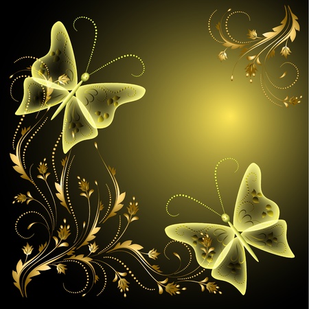Background with butterflies and golden ornamentのイラスト素材