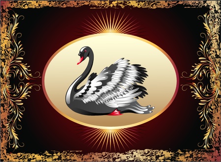Elegant black swan with golden ornamentのイラスト素材