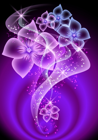 Glowing background with smoke and transparent flowersのイラスト素材