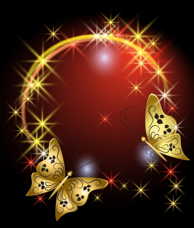 Glowing background with stars and butterfliesのイラスト素材