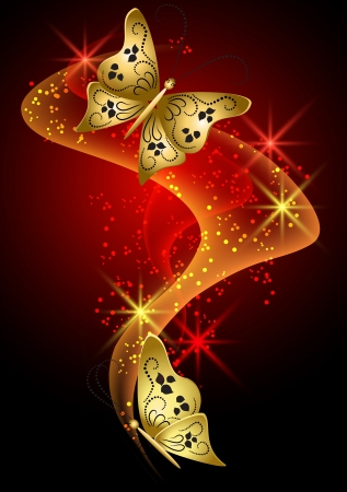 Glowing background with smoke, stars and butterflyのイラスト素材