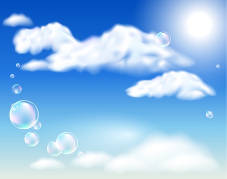 Blue sky, clouds and bubblesのイラスト素材