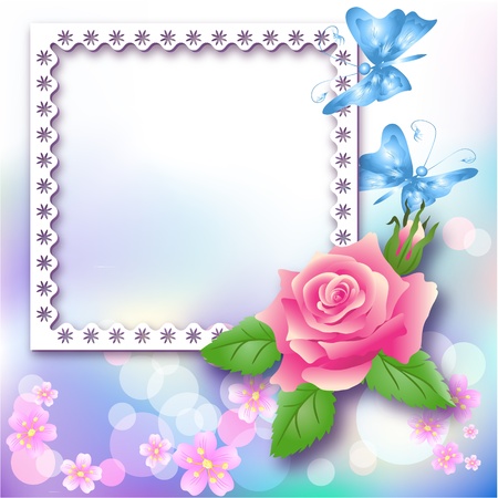 Page layout photo album with rose and butterflyのイラスト素材