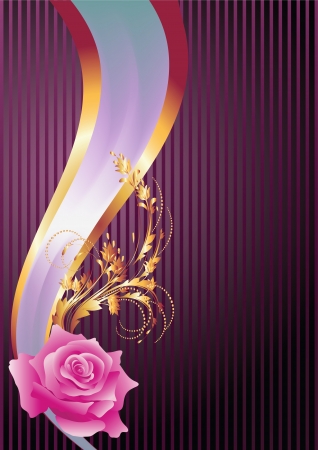 Background with golden ornament, rose and elegant ribbonのイラスト素材