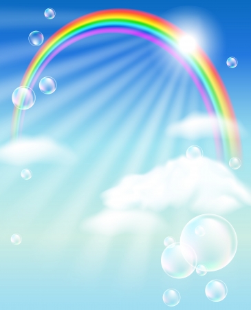 Rainbow, sky, clouds, bubbles  and  sunshineのイラスト素材