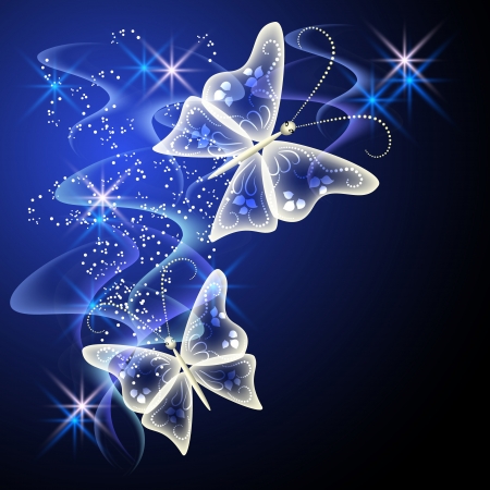 Glowing background with smoke, stars and butterflyのイラスト素材