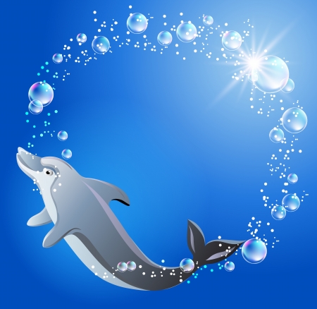 Dolphin swims in the water with air bubbles   のイラスト素材