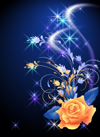 Glowing background with rose and starsのイラスト素材
