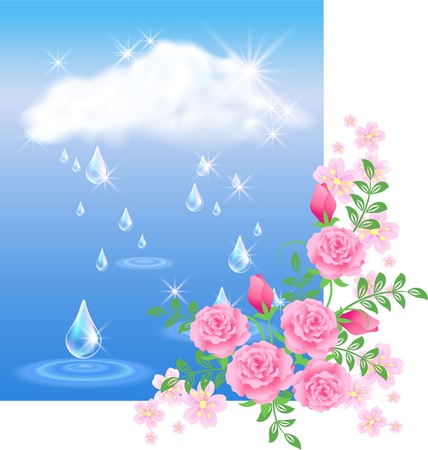 Rain in the dark blue sky and rosesのイラスト素材