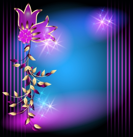 Glowing background with magic flowers and starsのイラスト素材