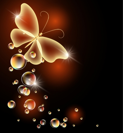 Glowing background with transparent butterfly and bubblesのイラスト素材
