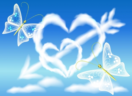 Cloud hearts in the sky and arrowのイラスト素材