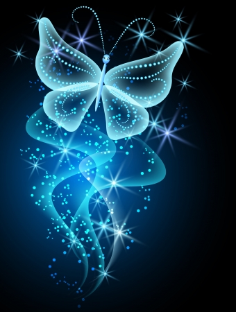 Glowing background with smoke, stars and butterflyのイラスト素材
