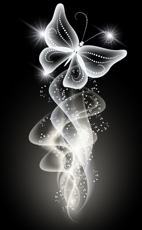 Glowing background with smoke, stars and butterflyのイラスト素材