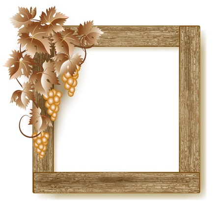 Design wooden photo frame with grapesのイラスト素材
