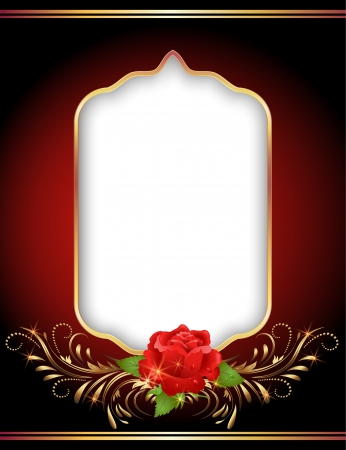 Golden frame and red roseのイラスト素材