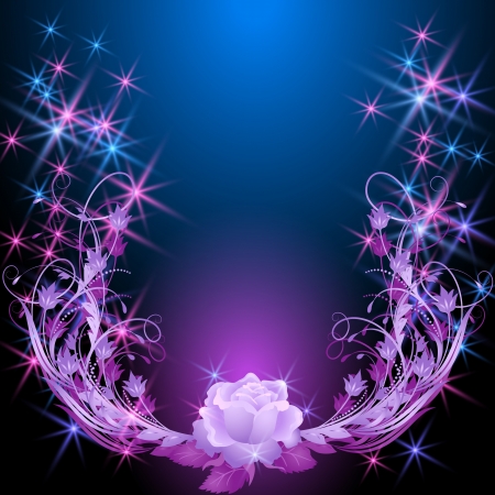 Glowing background with roses and starsのイラスト素材
