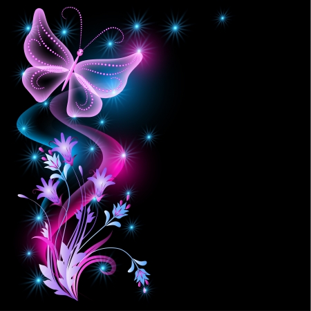 Flowers, stars and transparent butterflyのイラスト素材