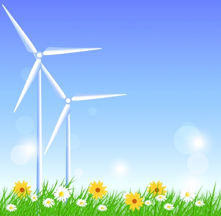 Wind turbines in the fieldのイラスト素材