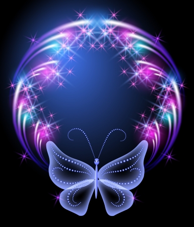 Glowing background with butterfly and starsのイラスト素材