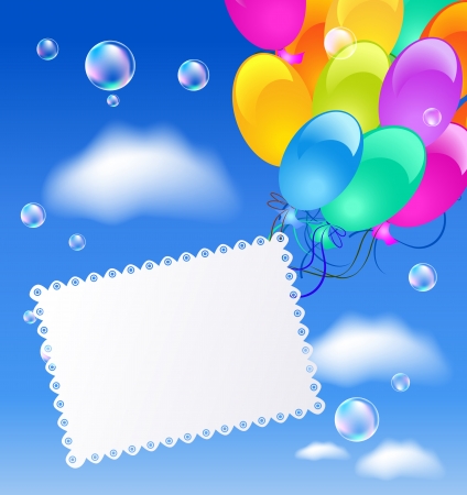 Greeting card with balloons in the blue skyのイラスト素材