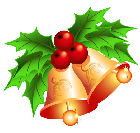 Golden bells and holly berriesのイラスト素材