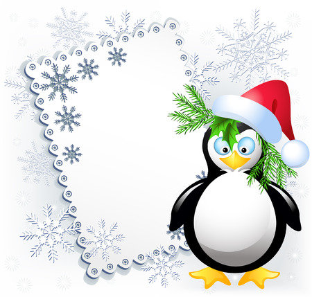 Christmas card with amusing penguinのイラスト素材