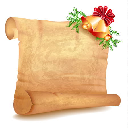 Old parchment and Christmas decorative jingle bellsのイラスト素材