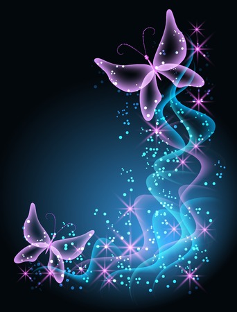 Glowing butterflies and smoke with sparkle starsのイラスト素材