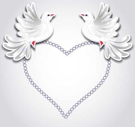 Heart frame and two pigeonsのイラスト素材