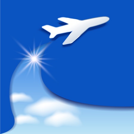 Flyer template with airplane and clouds skyのイラスト素材
