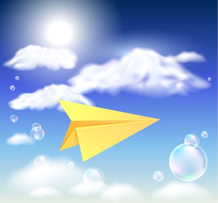 Paper airplane fly up in the skyのイラスト素材