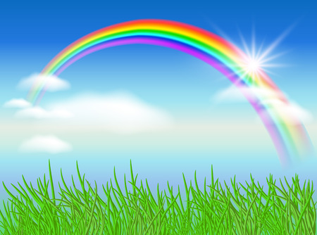 Rainbow, sun and blue skyのイラスト素材