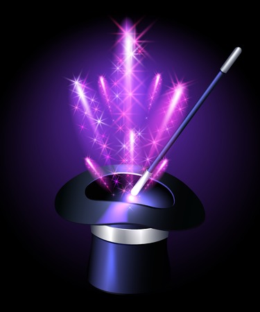 Conjurer hat with magic wand and sparkle fireworksのイラスト素材