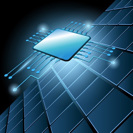 Drawing modern electronic circuit on blue background