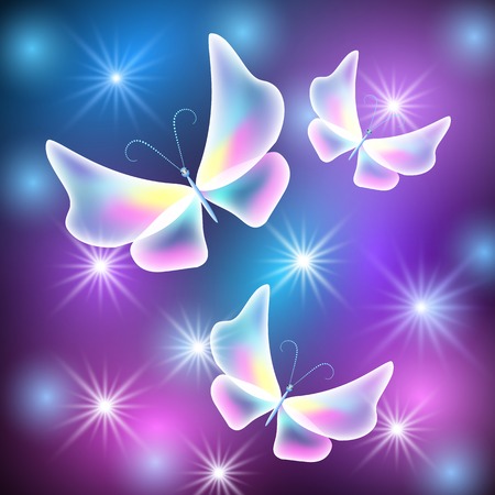 Glowing transparent butterflies with shiny starsのイラスト素材