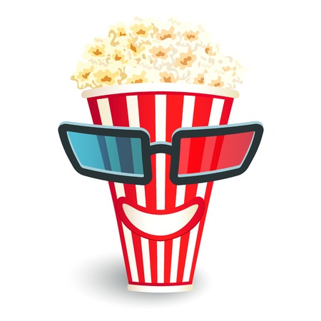 3d glasses put on a box with popcorn, who smilesのイラスト素材