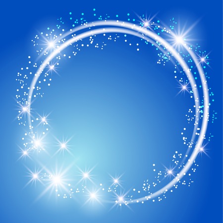 Glowing blue background with sparkle stars round frameのイラスト素材