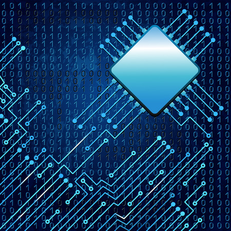 Drawing modern electronic circuit and  binary code on blue backgroundのイラスト素材
