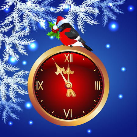 Christmas chimes with bullfinch and silver spruceのイラスト素材