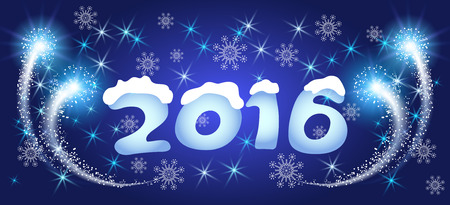 New Year's fireworks with snowflakes and inscription 2016