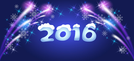New Year's fireworks with snowflakes and inscription 2016のイラスト素材