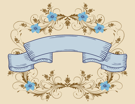 Decorative floral frame of ornament and ribbonのイラスト素材